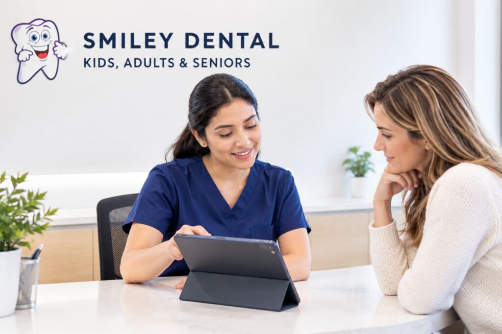 Patient discussing dental treatment costs and payment options with a dental office team member