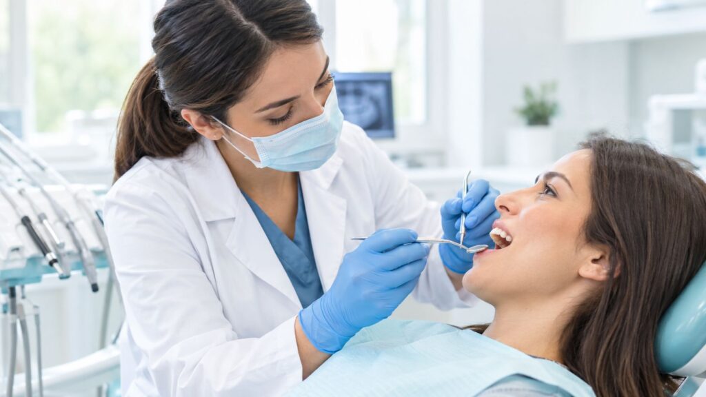 Dentist examining a tooth for signs of cavity progression